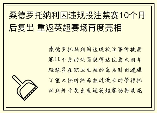 桑德罗托纳利因违规投注禁赛10个月后复出 重返英超赛场再度亮相
